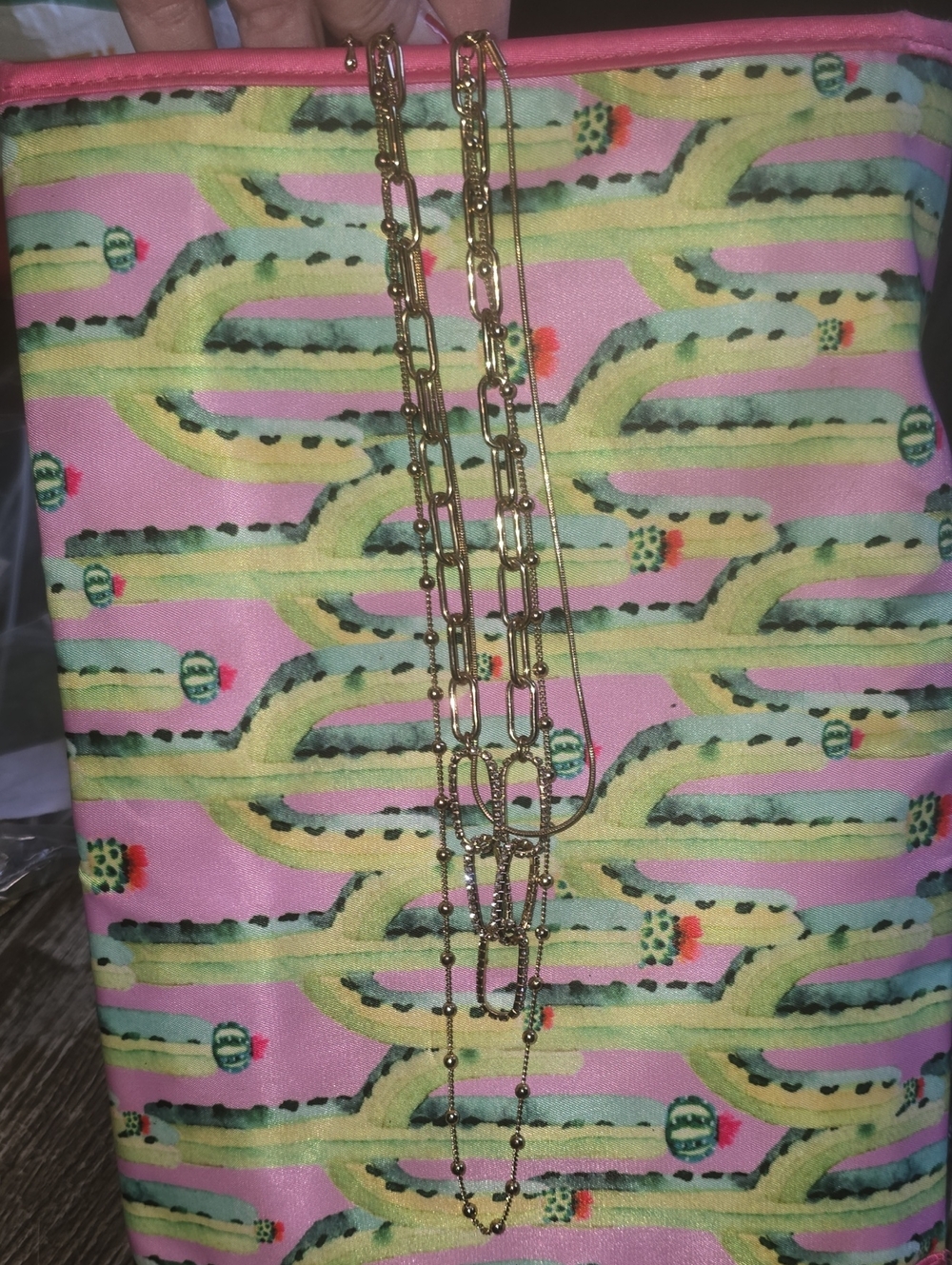 Gold-Tone Layered Chain Necklace - Pink/Gold